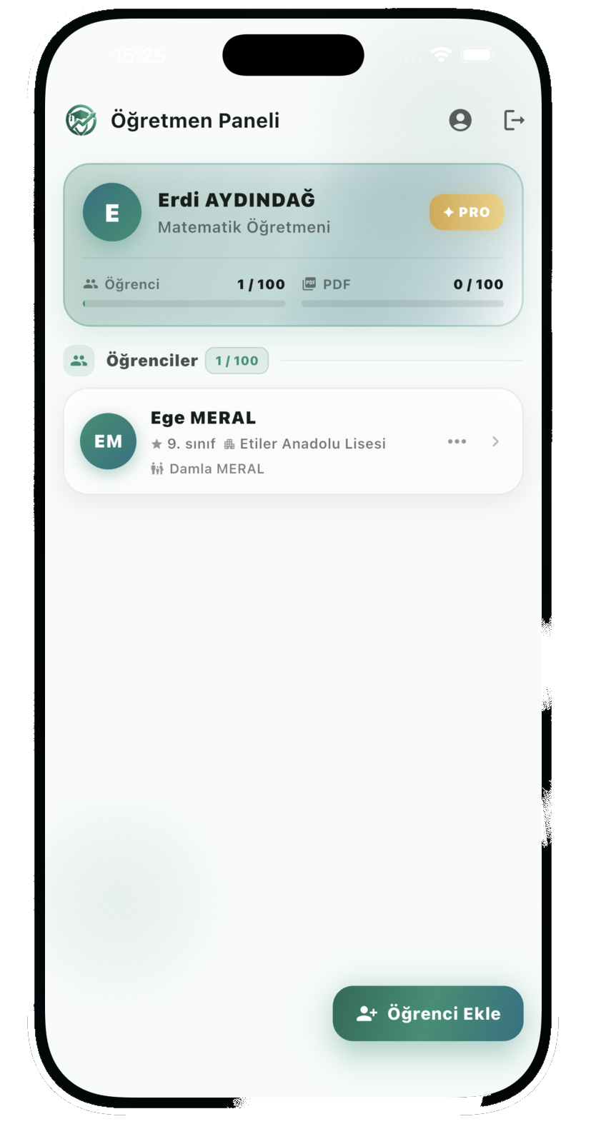 PDF'li ders akışı ekranı