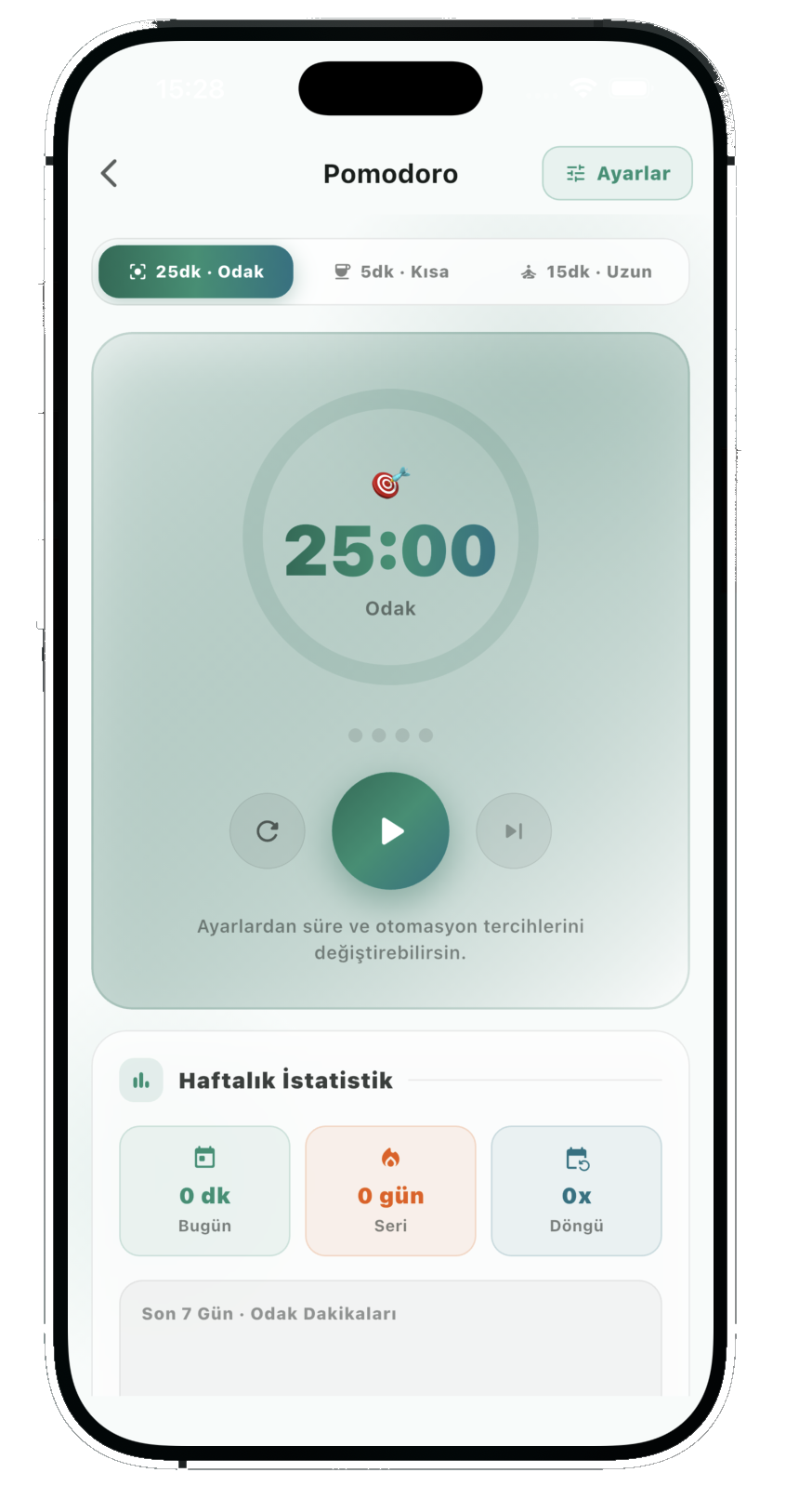 Pomodoro odak ekranı