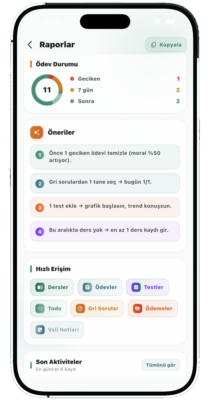 Yorumlu rapor ekranı